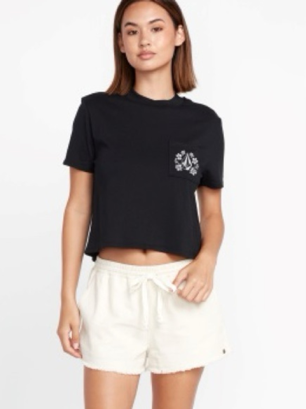 Volcom‎ Pocket Dial Cropped T-Shirt - Black/White - Small
